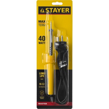 55305-40 | Паяльник с пластмассовой рукояткой и долговечным жалом, 40 Вт, конус, STAYER MASTER-3