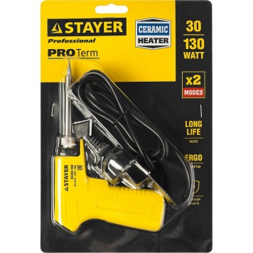 55308-130 | Паяльник с пистолетной пластмассовой рукояткой, PROTerm, 30 - 130 Вт, с керамическим нагревательным элементом, STAYER PROFI-4