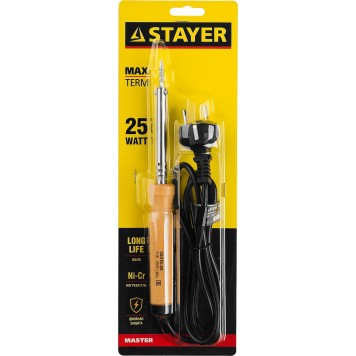 55310-25 | Паяльник с деревянной рукояткой, жало - конус, 25 Вт, STAYER MAXTERM-3