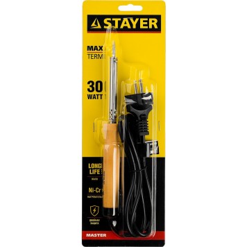 55310-30 | Паяльник с деревянной рукояткой, жало- конус, 30 Вт, STAYER MAXTERM-3