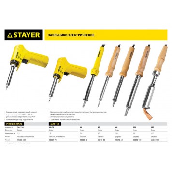 55310-40 | Паяльник с деревянной рукояткой и долговечным жалом,, 40 Вт, конус, STAYER MAXTERM-2
