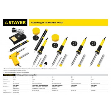 55312-40-H5 | Набор для паяльных работ PROTerm, паяльник 55300 + подставка + припой + жало сменное + канифоль, 40 Вт, STAYER PROFI-2