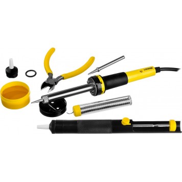 55314-60-H8 | Набор для паяльных работ, паяльник 55300 + подставка + припой + жало сменное + шприц + насадка на жало + канифоль + кусачки, 60 Вт, STAYER PROFI-2