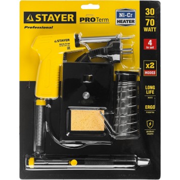 55315-70-H4 | Набор для паяльных работ PROTerm, паяльник 55307 + подставка + припой + шприц, 60 Вт, STAYER PROFI-3