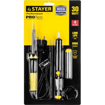 55316-30-H4 | Набор для паяльных работ, 55300 + шприц + подставка + припой, 30 Вт, STAYER PROFI-1