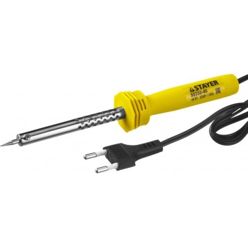 55330-40 | Паяльник с пластмассовой рукояткой и долговечным жалом, 40 Вт, конус, STAYER STANDARD-0