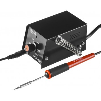 55331 | Мини-паяльная станция диапазон 100-450°C, подставка под паяльник, 2-х компонентная рукоятка, 8Вт, ЗУБР МАСТЕР-0