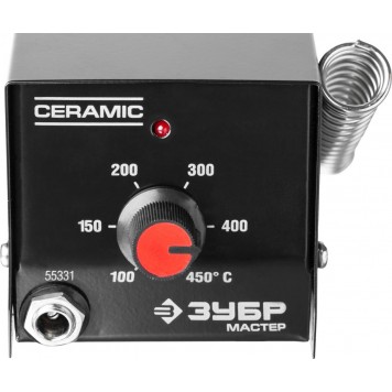 55331 | Мини-паяльная станция диапазон 100-450°C, подставка под паяльник, 2-х компонентная рукоятка, 8Вт, ЗУБР МАСТЕР-8