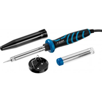 55402-40_z01 | Паяльник с двухкомпонентной рукояткой и защитным колпачком в наборе с припоем и подставкой, 40Вт, конус, ЗУБР ПРОФЕССИОНАЛ-0