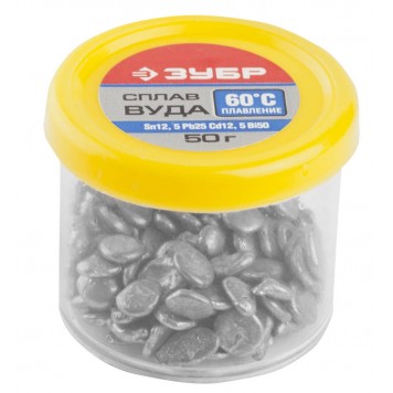 55458-050 | Сплав ВУДА (Sn12,5Pb25Cd12,5Bi50), легкоплавкий в гранулах, 50гр, ЗУБР-0