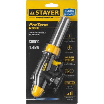55580 | Газовая горелка "ProTerm" на баллон, с пьезоподжигом, регулировка пламени, цанговое соединение, 1300С, STAYER PROFESSIONAL-3