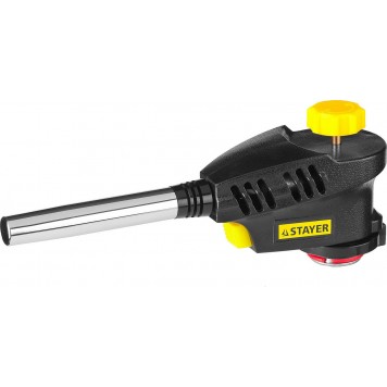 55582 | Газовая горелка "ProTerm" на баллон, с пьезоподжигом, регулировка пламени, вихревое пламя, цанговое соединение, 1300С, STAYER PROFESSIONAL-0