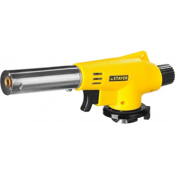 55584 | Газовая горелка на баллон, с пьезоподжигом, регулировка пламени, цанговое соединение, 1300С, STAYER MAXTERM-0