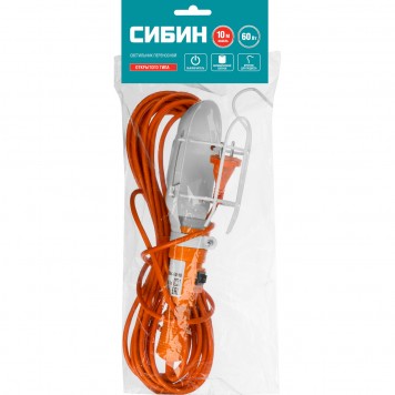 56064-60-10 | Светильник переносной, открытого типа с выключателем, 60Вт, 220В, 10м, СИБИН-3