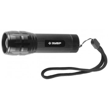 56201 | Фонарь ручной, алюм. корпус, линза, 3режима работы, 3Вт светодиод, регулир. фокусное расст, 3ААА, черный, ЗУБР ЭКСПЕРТ-0