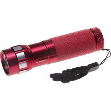 56211-R | Фонарь ручной, алюминиевый двукомпонентный корпус, 9 светодиодов, 3ААА, красный, ЗУБР МАСТЕР-0