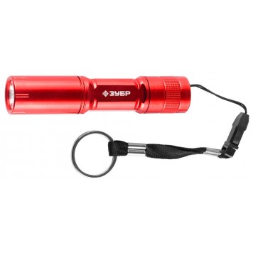 56220-R | Фонарь ручной, алюминиевый корпус, 1 сверхъяркий светодиод, 1АА, красный, ЗУБР МАСТЕР-0