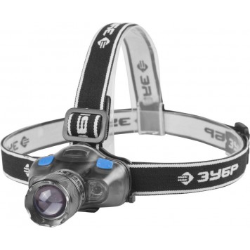 56432 | Фонарь налобный светодиодный, 3Вт(120Лм)+2LED, регулируемый фокус, 4 режима, 2ААА, ЗУБР ЭКСПЕРТ-0