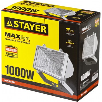 57105-W | Прожектор 1000 Вт галогенный, белый, STAYER MAXLIGHT-2