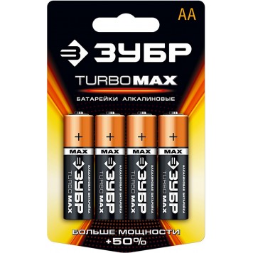 59206-4C | Щелочная батарейка 1.5 В, тип АА, 4 шт, ЗУБР TURBO-MAX-0