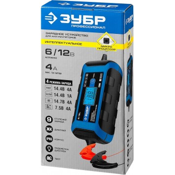 59300 | Зарядное устройство 6 В/12 В, 4 А, автомат, IP65, AGM, GEL, WET, ЗУБР ПРОФЕССИОНАЛ-6