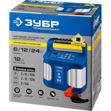 59305 | Зарядное устройство 6 В/12 В/24 В, 12 А, автомат, AGM, GEL, WET, ЗУБР ПРОФЕССИОНАЛ-6