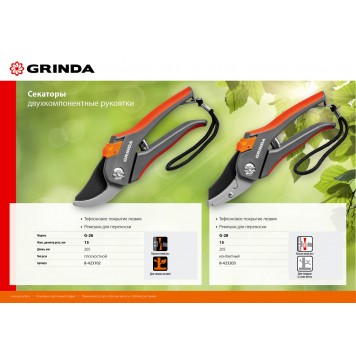 8-423102_z02 | Секатор с двухкомпонентными рукоятками, плоскостной, 205 мм, GRINDA G-26-2