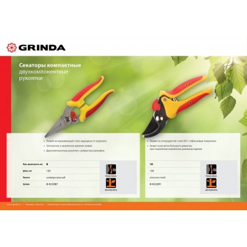 8-423291_z01 | Секатор компактный, с эргономичными двухкомпонентными рукоятками, плоскостной, 180 мм, GRINDA-2