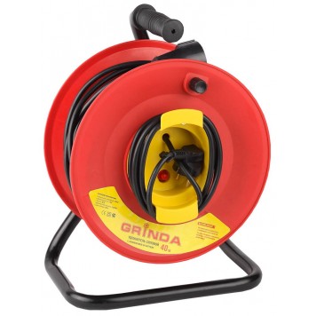 8-43665-50 | Удлинитель на катушке, 1 гнездо, евророзетка, 50м, заземление, защита от перегрузки, GRINDA-0