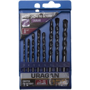 901-21423-H8_z01 | Набор Свёрла по бетону, ударные, 3; 4; 5; 6; 6; 8; 8; 10мм, 8шт, URAGAN TARAN-0