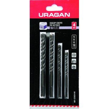 901-22424-H4 | Набор Свёрла по бетону, ударные, шестигранный хвостовик, 5; 6; 8; 10мм, 4шт, URAGAN STORM-0