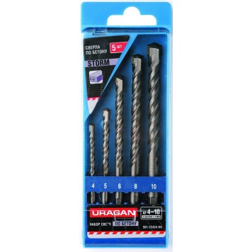 901-22424-H5 | Набор Свёрла по бетону, ударные, шестигранный хвостовик,4; 5; 6; 8; 10 мм, 5шт, URAGAN STORM-0