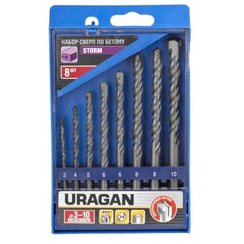 901-22424-H8_z01 | Набор Свёрла по бетону, ударные, шестигранный хвостовик, 3; 4; 5; 6; 6; 8; 8; 10мм, 8шт, URAGAN STORM-0