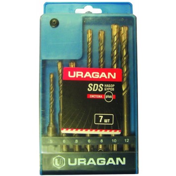 901-25554-H7 | Набор буров SDS-plus 7 шт: 5 x 110, 6 x 110, 8 x 110, 6 x 160, 8 x 160, 10 x 160, 12 x 160 мм, URAGAN-0