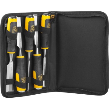 JCS009 | Набор: Стамески, двухкомпонентные рукоятки, CrV cталь, 6 предм.: 6,12,19,25,32мм, с чехлом, JCB-0