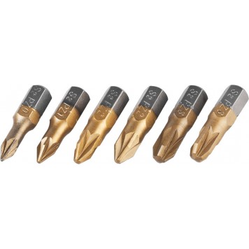 JPL002 | Набор: Биты, хромомолибденовая сталь S2, титановое покрытие, 6 пред.: PZ№ 0,1,2х2шт,3х2шт, 25мм, JCB-0