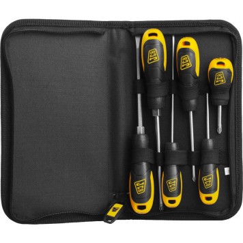 JSD019 | Набор: Отвертки, хромомолибденовая сталь S2, двухкомпонентные рукоятки, магнитный наконечник, 7 предм, чехол, JCB-0