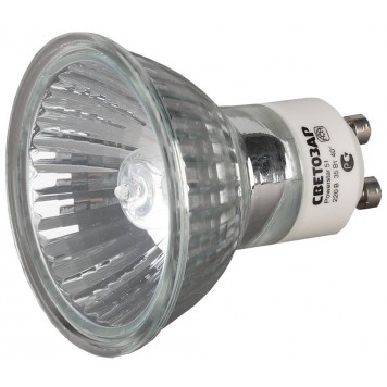 SV-44823 | Лампа галогенная с защитным стеклом, алюм. отражатель, цоколь GU10, диаметр 51мм, 35Вт, 220В, СВЕТОЗАР-0