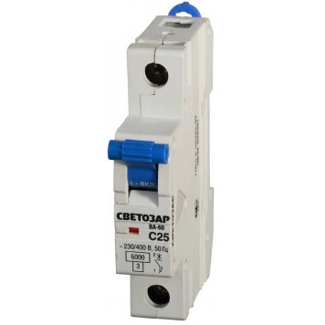 SV-49061-25-C | Выключатель автоматический 1-полюсный, 25 A, "C", откл. сп. 6 кА, 230 / 400 В, СВЕТОЗАР-0