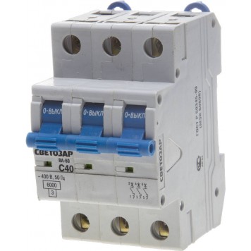 SV-49063-40-C | Выключатель автоматический 3-полюсный, 40 A, "C", откл. сп. 6 кА, 400 В, СВЕТОЗАР-0