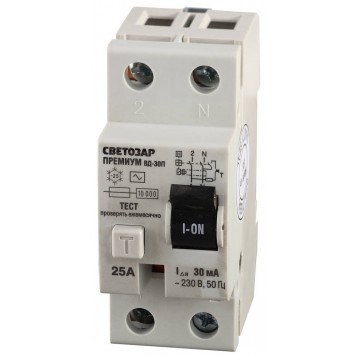 SV-49112-30-25 | Выключатель дифференциальный "УЗО", 2-полюсный, 25 A, "AC", откл.диф.ток. 30 мА, 230В, СВЕТОЗАР ПРЕМИУМ-0