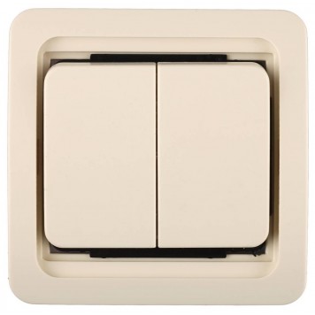 SV-54134-B | Выключатель двухклавишный, без подсветки, цвет бежевый, 10А/~250В, СВЕТОЗАР ГАММА-0