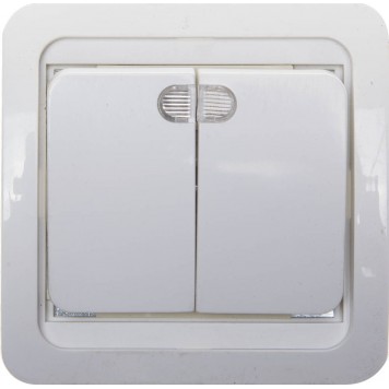 SV-54135-W | Выключатель двухклавишный, с подсветкой, цвет белый, 10А/~250В, СВЕТОЗАР ГАММА-0