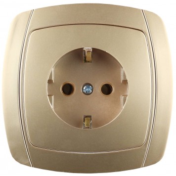 SV-54205-GM | Розетка одинарная в сборе, с заземлением, цвет золотой металлик, 16А/~250В, СВЕТОЗАР АКЦЕНТ-0