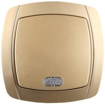 SV-54231-GM | Выключатель одноклавишный в сборе, с подсветкой, цвет золотой металлик, 10А/~250В, СВЕТОЗАР АКЦЕНТ-0