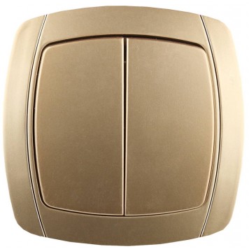 SV-54234-GM | Выключатель двухклавишный в сборе, цвет золотой металлик, 10А/~250В, СВЕТОЗАР АКЦЕНТ-0