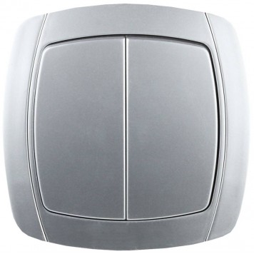 SV-54234-SM | Выключатель двухклавишный в сборе, цвет серебристый металлик, 10А/~250В, СВЕТОЗАР АКЦЕНТ-0