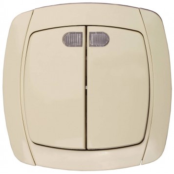 SV-54235-B | Выключатель двухклавишный в сборе, с подсветкой, бежевый, 10А/~250В, СВЕТОЗАР CITY LIGHT-0