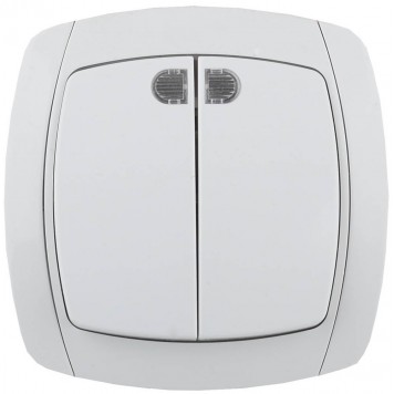 SV-54235-W | Выключатель двухклавишный в сборе, с подсветкой, белый, 10А/~250В, СВЕТОЗАР CITY LIGHT-0