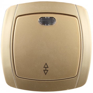 SV-54238-GM | Выключатель проходной одноклавишный в сборе, с подсветкой, цвет золотой металлик, 10А/~250В, СВЕТОЗАР АКЦЕНТ-0